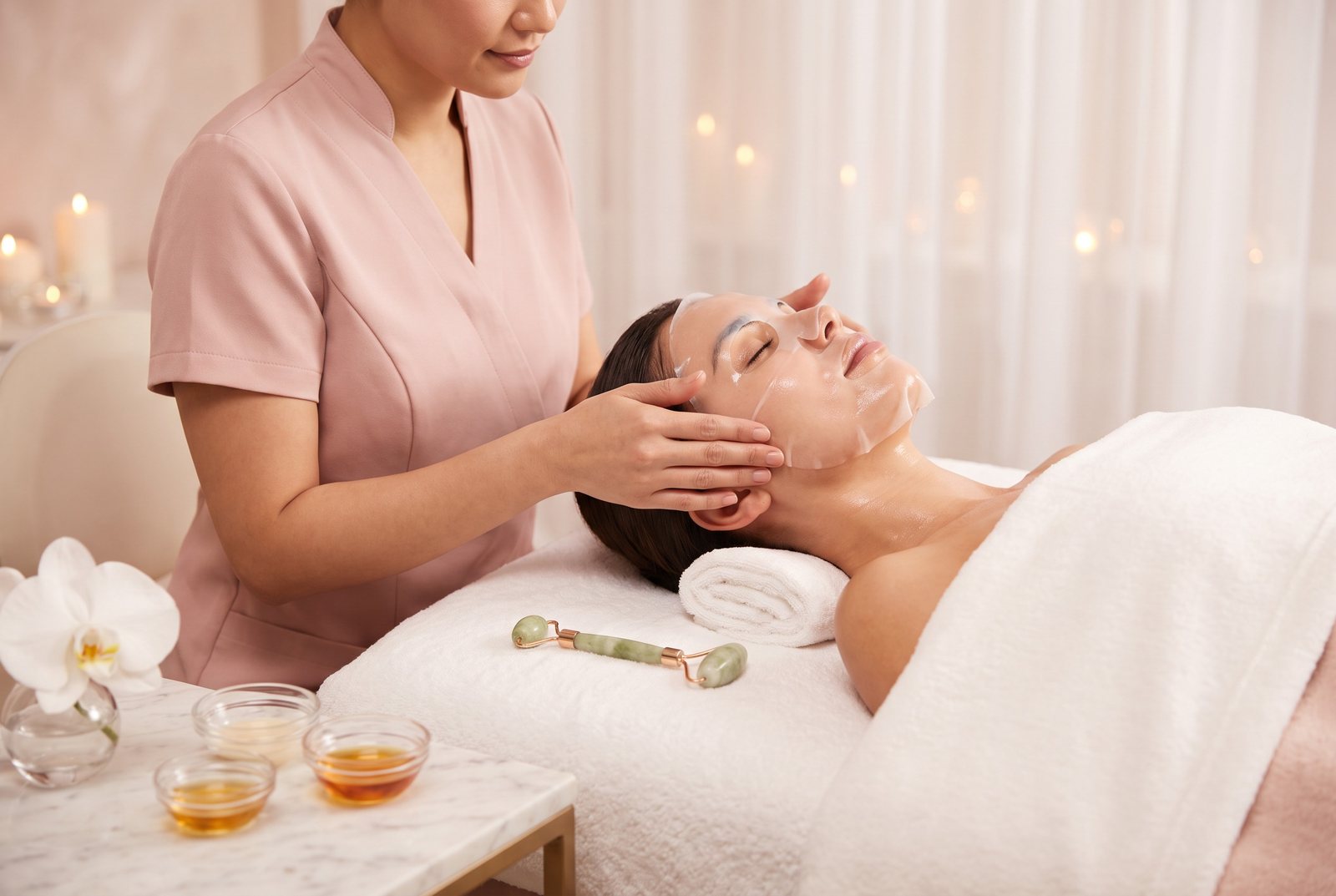 Ritual facial con mascarilla hidratante aplicado por una profesional del centro